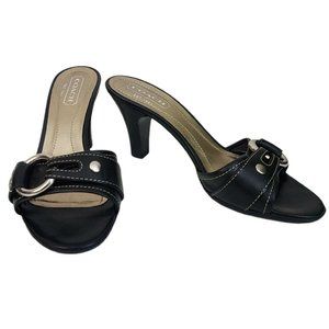 COACH Black Leather Chunky Kitten Heel Mules